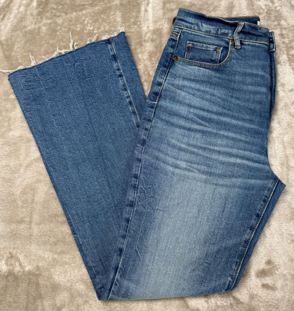 Loft Slim Flare Blue Denim Raw Hem Jeans Womens Size 6